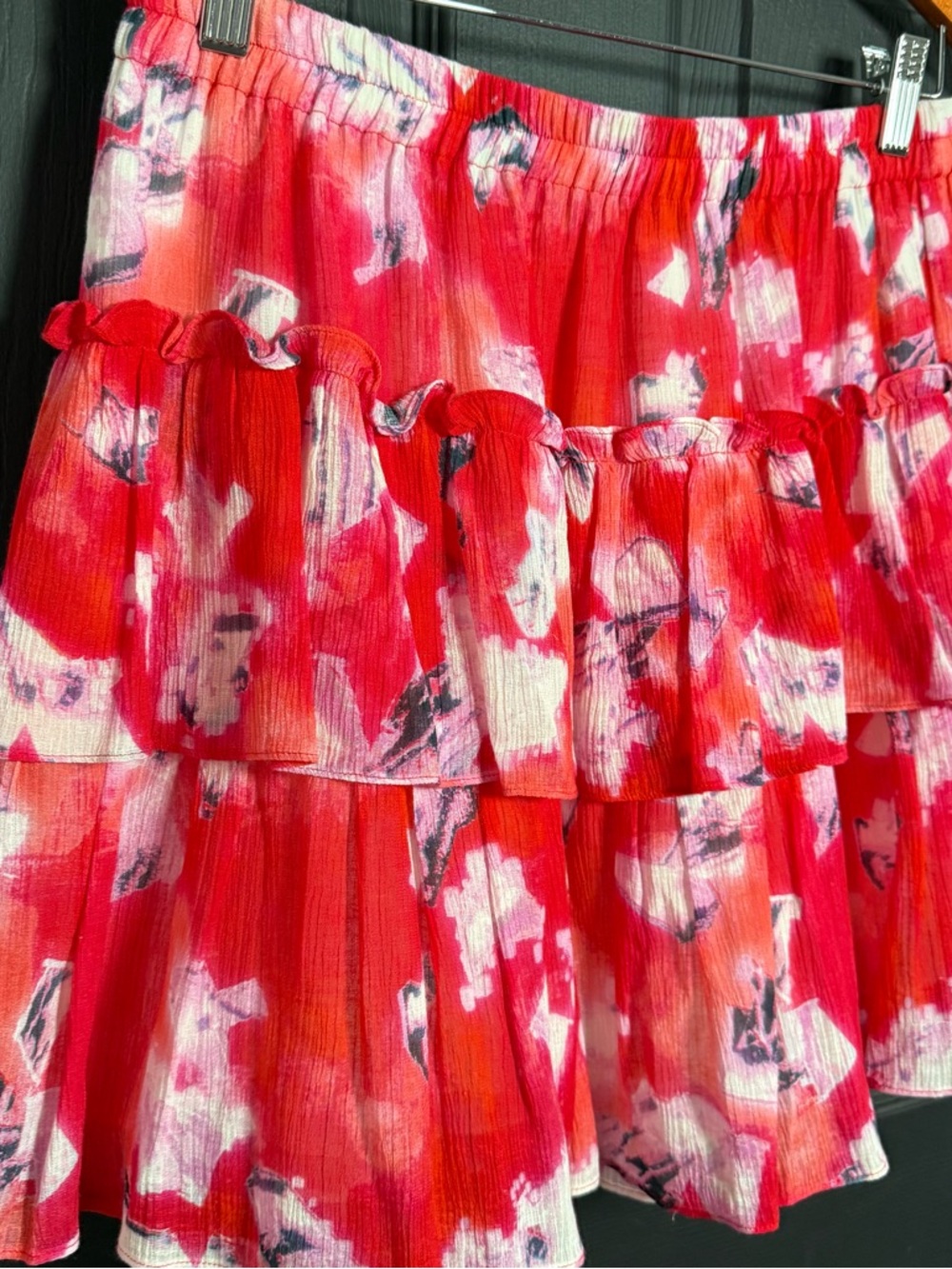 IRO Paris Andri Red Pink Ruffled Floral Tiered Mini Skirt - Picture 3 of 7